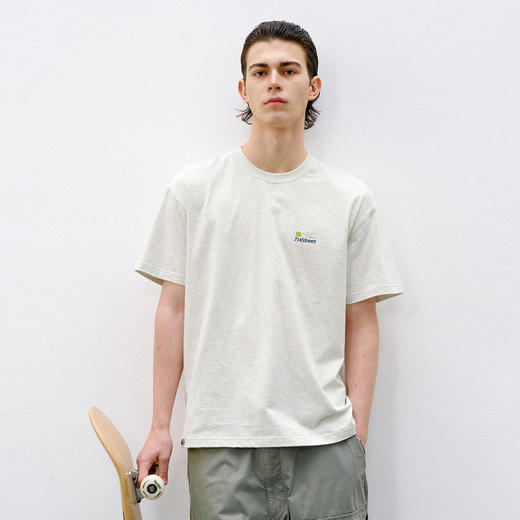 714street网球绒面发泡印花短袖2026春夏宽松圆领纯棉情侣T恤男款 商品图1