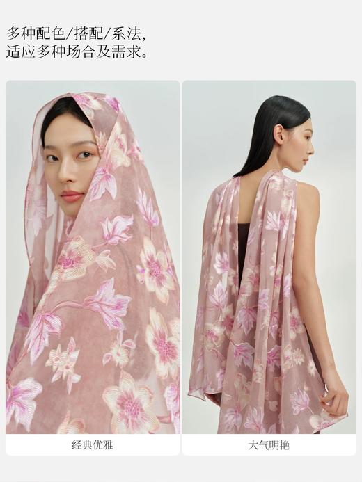 万事利新品桑蚕丝真丝丝巾仿刺绣苏锦长巾披肩女繁花集 商品图2