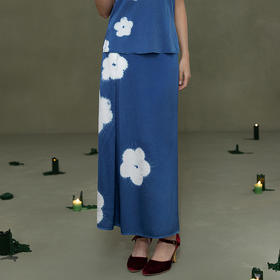 【林栖设计小店】植物染色|手工植物蓝花绞优雅百搭2026春新款宽松半身裙1961123