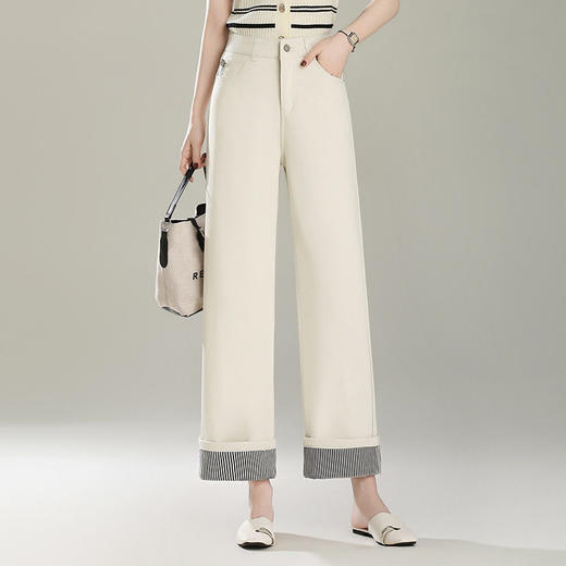 「自」全新升级【铂金会员174/天猫229/差价55】(14541)洛诗琳气质翻边牛仔裤2026春夏新款小个子窄版直筒九分阔腿裤 商品图3