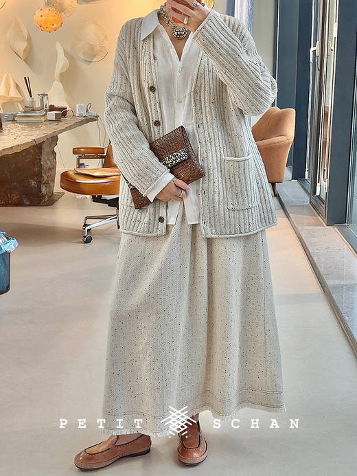 Petit Schan小闪 CLO#1045 Surprise 彩蛋 纯羊毛彩点纱V领针织开衫 商品图1