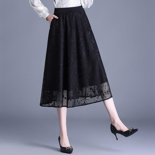 「自」全新升级【铂金会员146/天猫189/差价43】(05202)洛诗琳气质网纱半身裙2026春夏新款高腰遮胯显瘦中长款蕾丝A字裙 商品图2