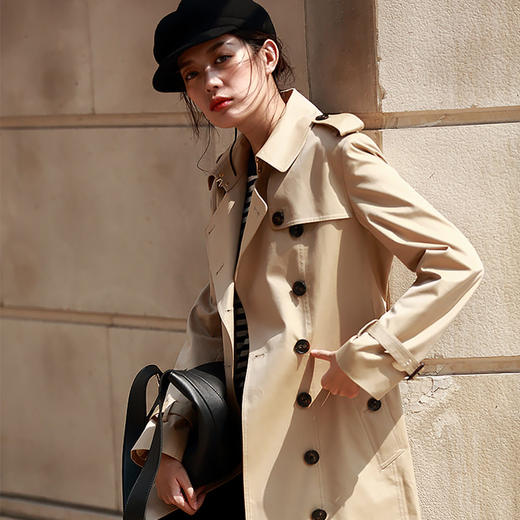 「高货sh」全新升级【铂金会员441/天猫599/差价158】(22441)洛诗琳气质翻领风衣外套2026春季新款格纹拼接英伦风中长款休闲外套 商品图4