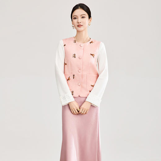 「高货wl」全新升级【铂金会员312/天猫419/差价107】(03115)洛诗琳新中式精纺提花上衣2026春夏新款麻锻刺绣气质国风马甲 商品图1
