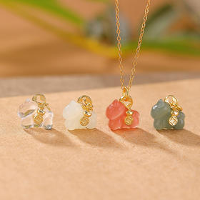 【马上有钱项链】敦煌小众S925纯银镀金和田玉晴水玉水红铜钱新年生肖马银挂坠