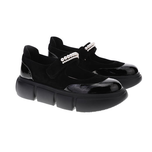 sheme皮料拼接珍珠链条点缀休闲时尚女士玛丽珍单鞋可定制 商品图9