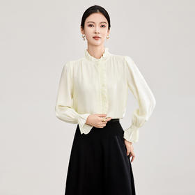 「高货wl」全新升级【铂金会员247/天猫329/差价82】(01839)洛诗琳宫廷风木耳边立领上衣2026春季新款洋气雅致肌理绉感天丝衬衫女