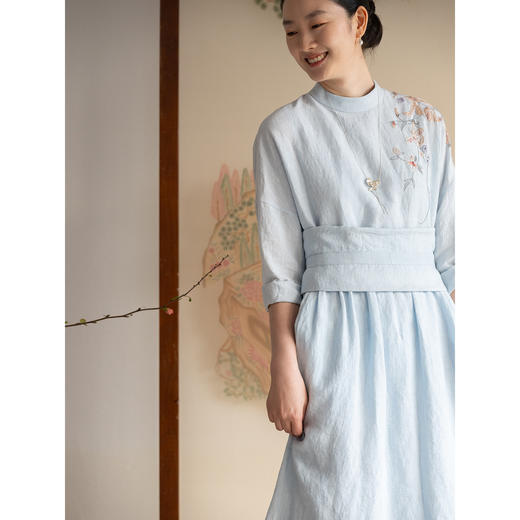 牧衣游原创 汉麻手工刺绣连衣裙新款柔软舒适宽松文艺长裙 拾雾 商品图1