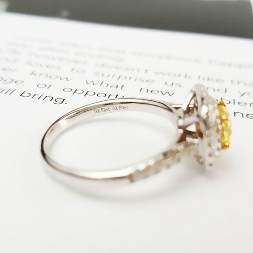 【天然正品】AU750白金方形设计师四爪款0.52克拉浓彩黄色钻石戒指14号（戒圈可改）290126NJS45 商品图6