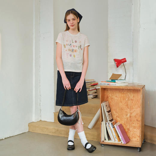 714street轻薄150g花纱彩棉短袖上衣2026春夏新款文字印花T恤女款 商品图2