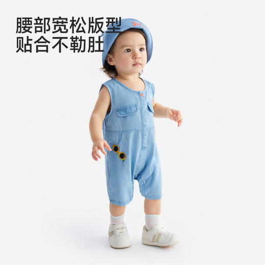 【凉感防晒UPF100+】英氏婴儿衣服夏季男宝宝背心牛仔连体衣牛仔连身衣休闲 商品图2