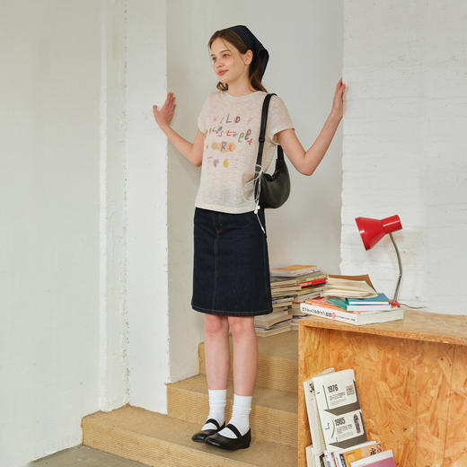 714street轻薄150g花纱彩棉短袖上衣2026春夏新款文字印花T恤女款 商品图3