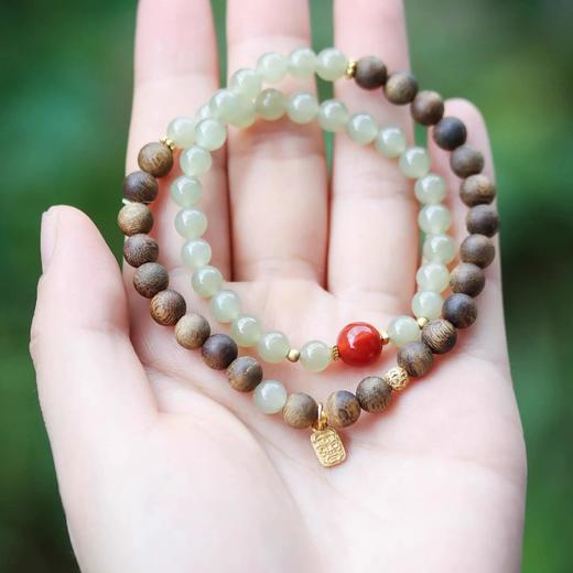 【粉丝专属❗️文莱沉香纳福手串】迎春接福，好运连连，带福回家！女士盘玩天然和田玉串珠双圈手链沉香木国风转运珠 商品图0