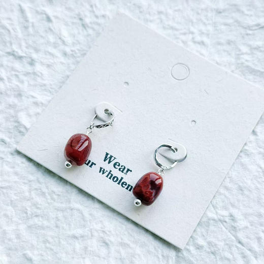 「点绛」南红玛瑙耳坠 | 总长约1.5cm 不规则的桶型 耳环耳饰 to me 天然石饰品 商品图6