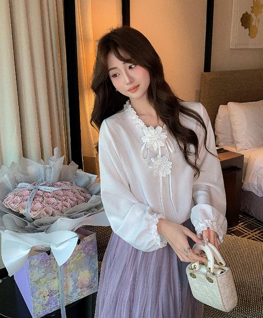 张心子【记忆香氛】花边领系带雪纺衫女春季新款法式内搭衬衫上衣 U2602070 商品图10