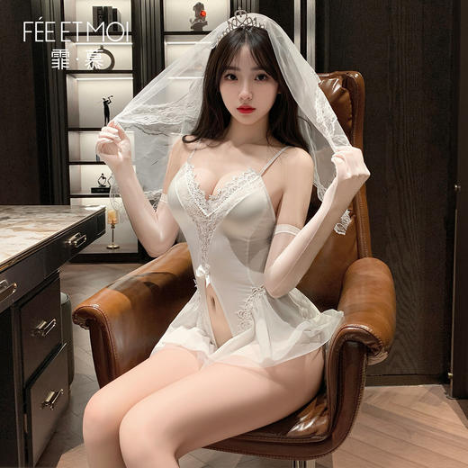 【新娘装】霏慕 情趣内衣 纯欲大开裆新娘连体衣6614 商品图3