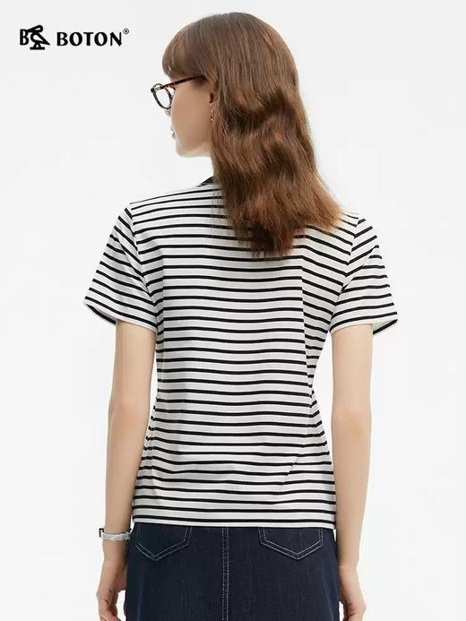 波顿夏季女士短袖经典黑白色条纹t恤美式休闲上衣LT327225 商品图2