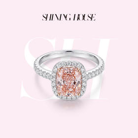 ShiningHouse[培育] 粉钻系列 18k金钻石戒指 长方形1.6克拉钻人工真钻人造钻石K金戒指时尚钻石戒指卓越匠心奢耀臻献【此商品不支持7天无理由退货退款】预计3日发货