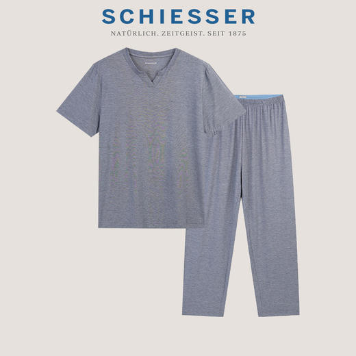 【竹纤维提花平纹系列】SCHIESSER德国舒雅男士竹纤维提花平纹家居外穿短袖长裤套装39/26840H 商品图8