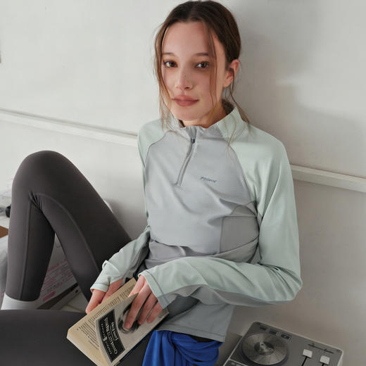 714street拼接透气运动长袖速干衣2026春季吸湿防晒半拉链T恤女款 商品图0