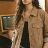 马登美式巴恩风卡其色水洗牛仔短款修身可拆卸毛领夹克外套女秋冬 商品缩略图3