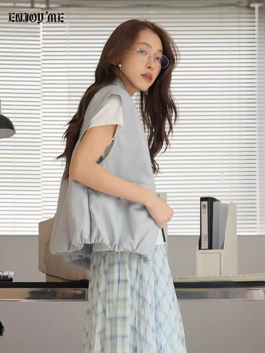 【门店同款】ENJOY春季“柔权主义”小立领PU马夹 169193101 商品图3