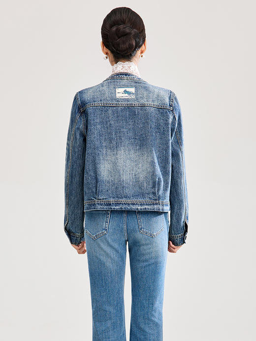 「高货wl」全新升级【铂金会员330/天猫449/差价119】(00936)洛诗琳复古丹宁风水洗棉圆领外套2026春夏新款通勤牛仔外套女 商品图1