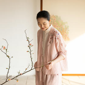 牧衣游原创 汉麻手工刺绣外套轻薄系带文艺复古中式开衫 待春风