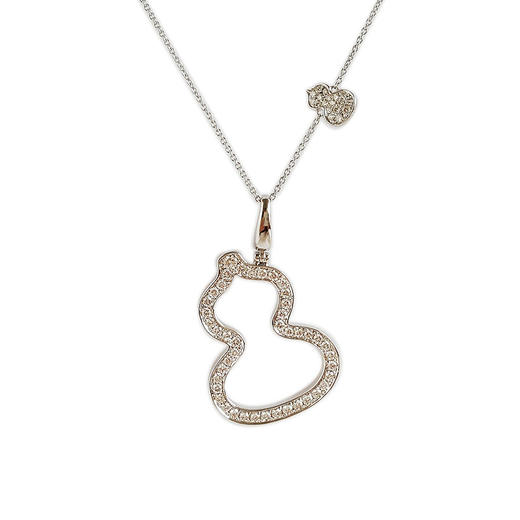 【95新】Qeelin麒麟Wulu系列大号白金满钻镂空葫芦项链 链长约41cm，吊坠尺寸26*19.7mm女士280126NJS12 商品图0