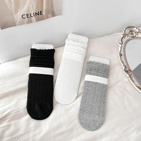 【59元3双】女士时尚菱格暗纹堆堆袜春夏时尚袜子白女袜【2612518】