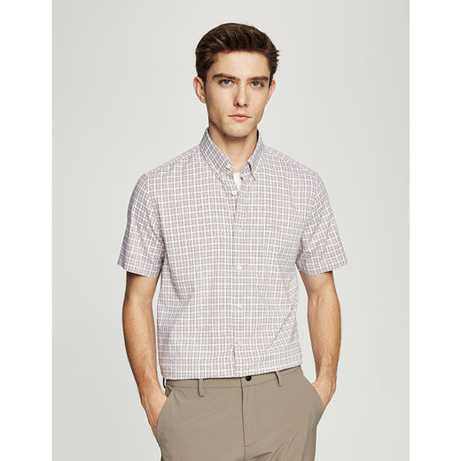 【棉混纺】德鲨鲨鱼短袖格子衬衫男2026夏新款休闲衬衣男 商品图1