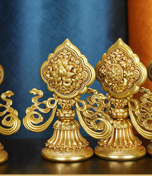 慧宝正品八吉祥七政宝黄铜藏式摆件佛前供奉金色吉祥八宝大小号 商品图3