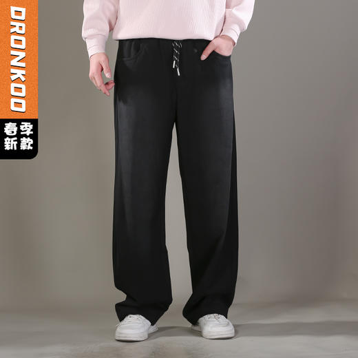 DRONKOO 2026 抽绳口袋钉扣前后斜破缝喷色中厚卫裤长裤 商品图0