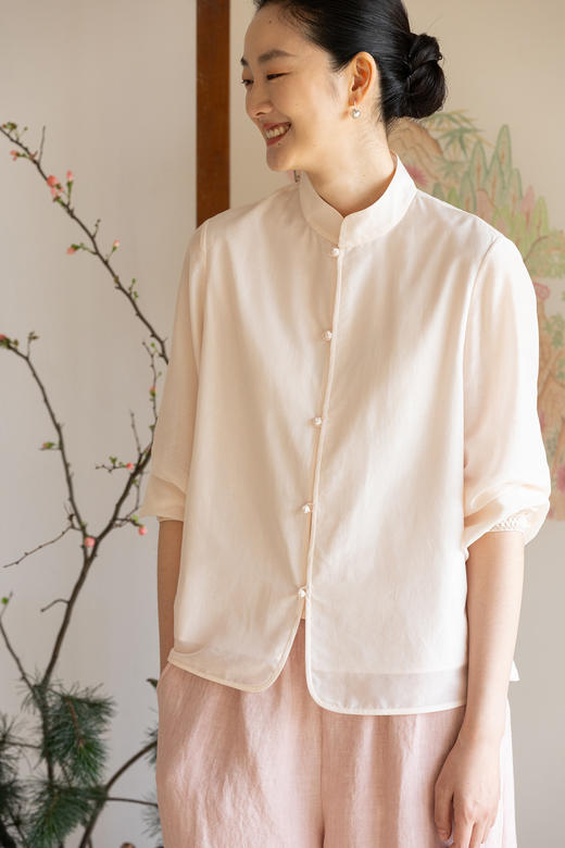 牧衣游原创 丝棉净色衬衫女新款轻薄文艺百搭极简新中式上衣 物空 商品图5