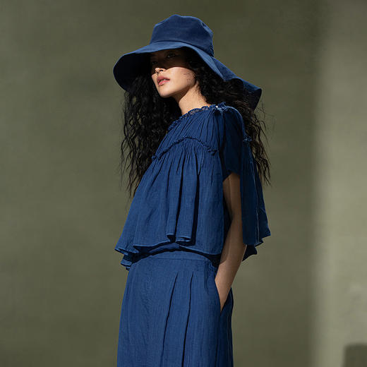 【林栖设计小店】植物染色|手工植物蓝纯棉蝴蝶结复古百搭2026春新款帽子2961133 商品图2