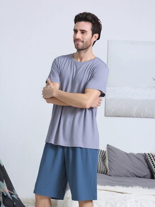 【提花棉莫代尔系列】舒雅男士圆领短袖短裤套装 莫代尔+棉 39/27133H 商品图1