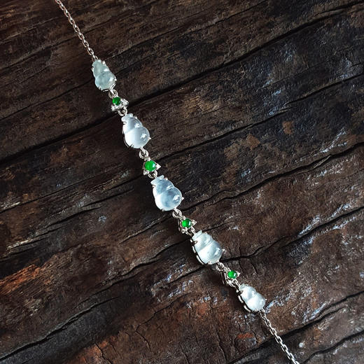 【天然正品】A货翡翠AU750精品白金镶钻镶天然冰种葫芦翡翠（福禄双全）手链 17CM（长度可调节）281225NJS31 商品图5