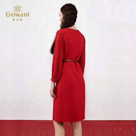 乔万尼新品精致钉珠设计拼接长袖收腰连衣裙ED1E906 商品图4