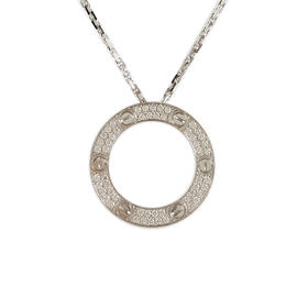 【95新】Cartier卡地亚LOVE系列B7058000 18K白金满钻大圆饼LOVE项链 链长约42cm，外径23.5mm女士280126NJS14