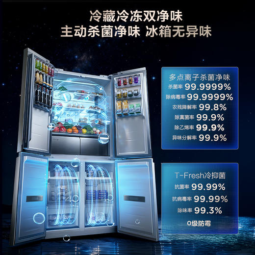【新品上市】TCL 双磁鲜515升十字门深冷磁鲜双系统双净味零嵌冰箱新一级R515T11N-UQS 商品图5