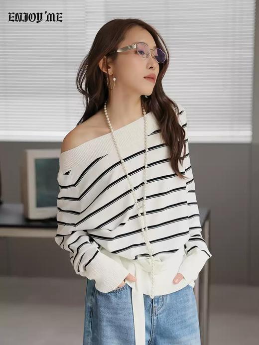【门店同款】ENJOY春季“柔权主义”腰带一字领针织上衣 169244991 商品图1