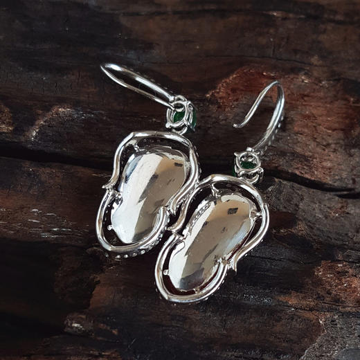 【天然正品】A货翡翠AU750白金豪镶钻镶天然细腻冰种叶子（金枝玉叶）红翡耳坠35.9*12.7*4.6MM（皆取最大值）141125AH23 商品图5