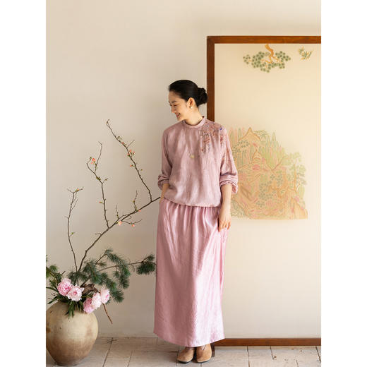 牧衣游原创 24姆米重磅桑蚕丝混纺重工手绣小衫宽松圆领套头 禾时 商品图2