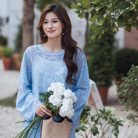 【林栖设计小店】绮花澄意|浅兰色提花肌理2026春新款宽松毛织上衣1961218