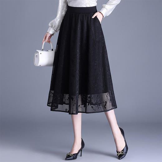 「自」全新升级【铂金会员146/天猫189/差价43】(05202)洛诗琳气质网纱半身裙2026春夏新款高腰遮胯显瘦中长款蕾丝A字裙 商品图1