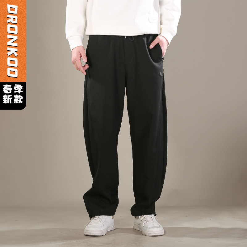 DRONKOO 2026 抽绳左双菱形胶标前后破骨毛边小弯刀中厚卫裤长裤