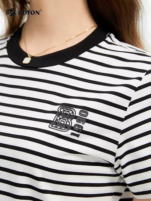 波顿夏季女士短袖经典黑白色条纹t恤美式休闲上衣LT327225 商品图3