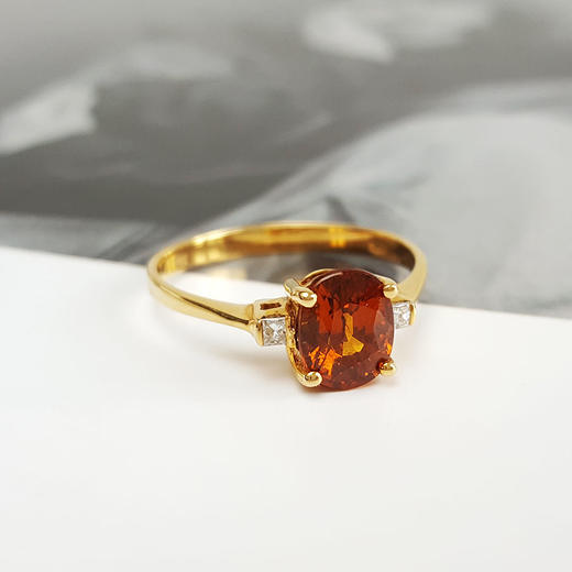 【天然正品】AU750黄金镶钻镶天然约1克拉橙色蓝宝石（忠贞、热情）戒指17号（戒圈可改）290126NJM46 商品图2