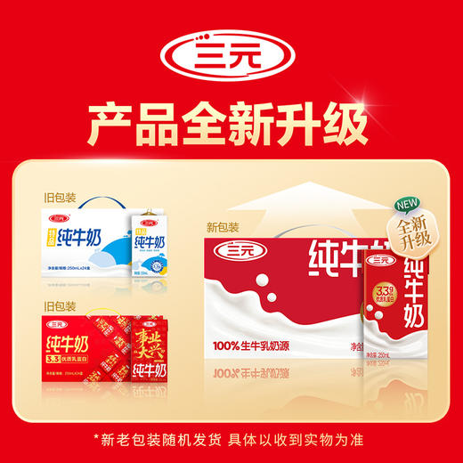 【快递到家-常温】三元3.3g方白纯牛奶250ml*24盒+特品脱脂250ml*24盒组合装 商品图1