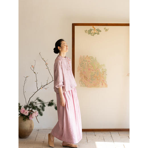 牧衣游原创 26姆米丝麻半身裙宽松质朴粉色肌理感百搭半裙 寻野 商品图1